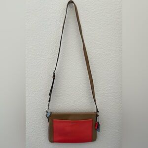 COACH, Envelope Crossbody Bag, Tan & Fushia